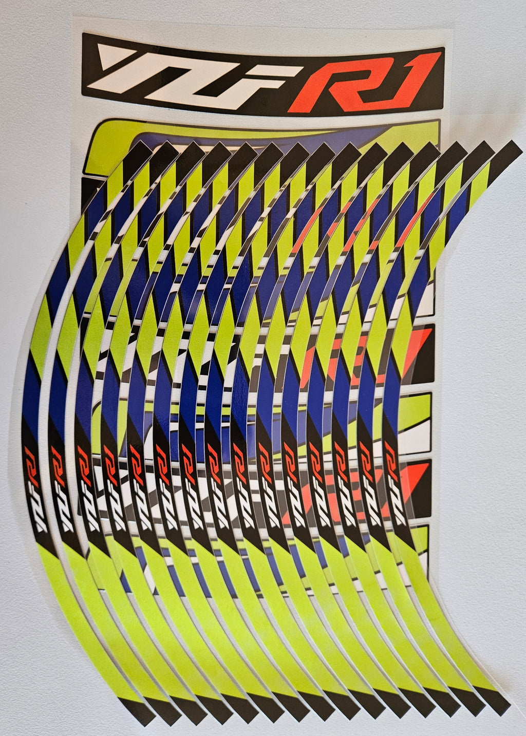 Reflective Blue Wave Wheel Rim Stickers for Yamaha R1 Motorcycle | Waterproof & Heat Resistant | Elastic & Durable