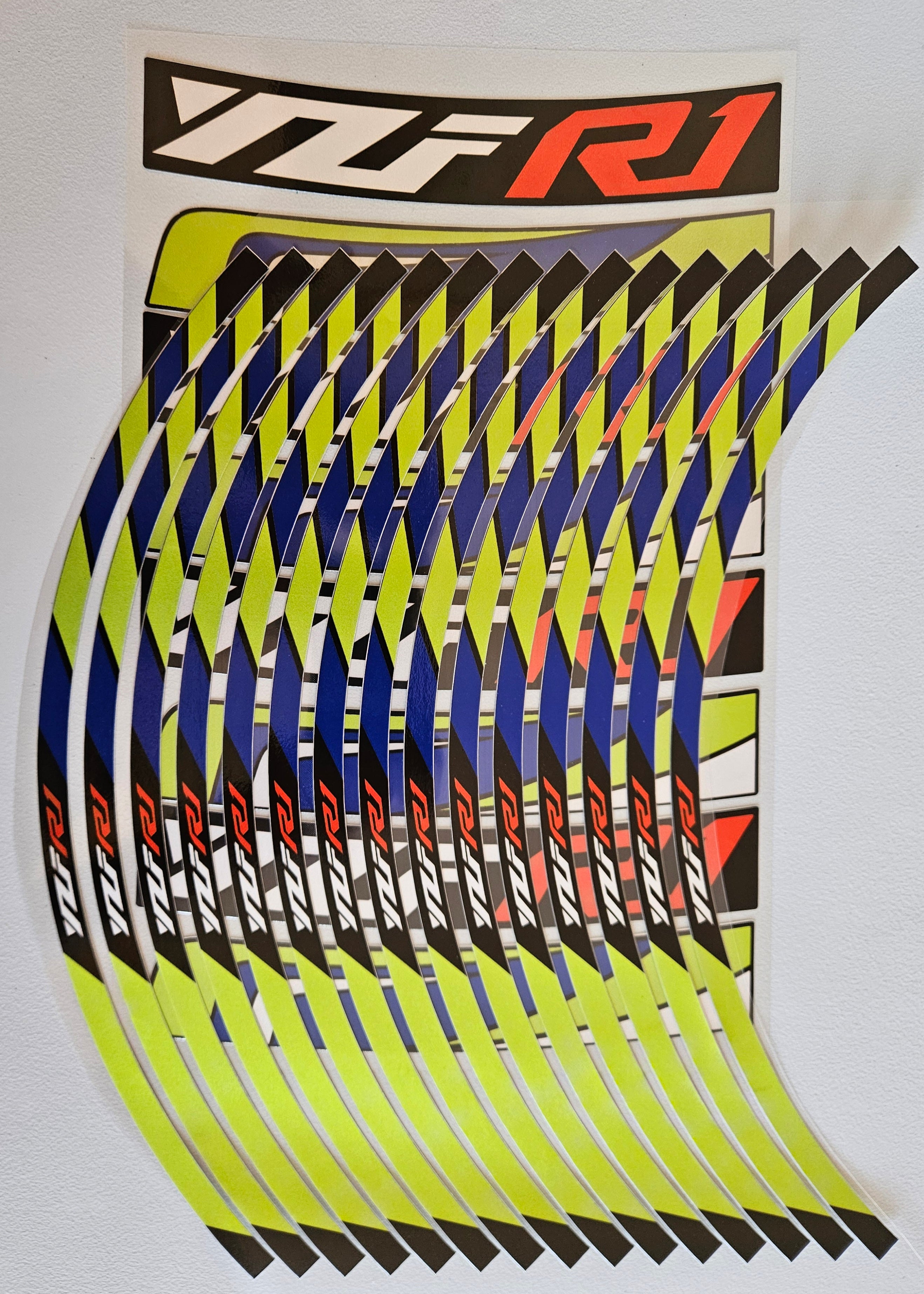 Reflective Blue Wave Wheel Rim Stickers for Yamaha R1 Motorcycle | Waterproof & Heat Resistant | Elastic & Durable