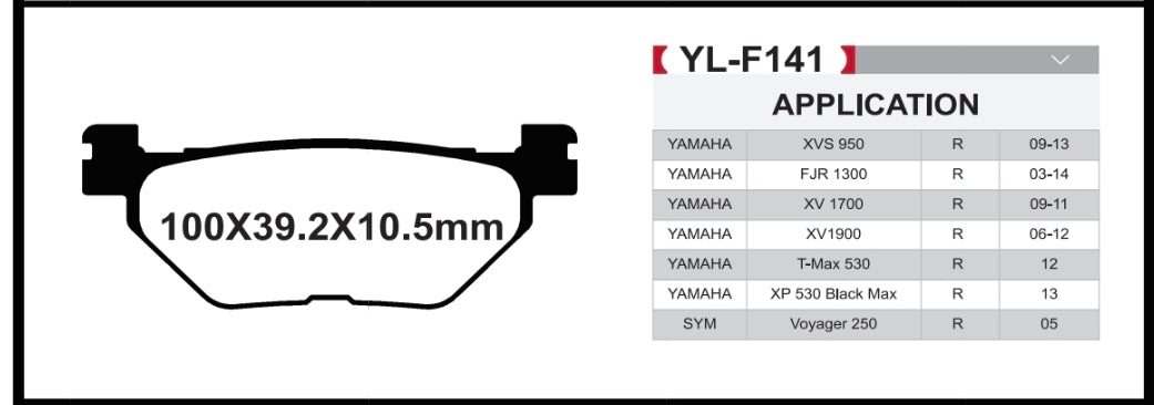 Brakar Rear Brake pads for Yamaha Tmax 2005-2025 (1 set=2pcs)