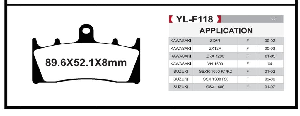 Brakar Front Brake pads for Suzuki GSXR 1000 2001-2002 /Hayabusa 99-06/ Kawasaki ZX6R -ZX12R 2000-2002 (1 set=2pcs)