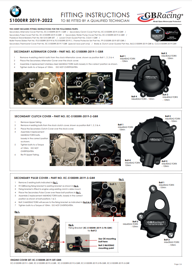 BMW S 1000 RR 2019-2024 GB Racing Secondary Engine Cover protectors kit(5Pcs)