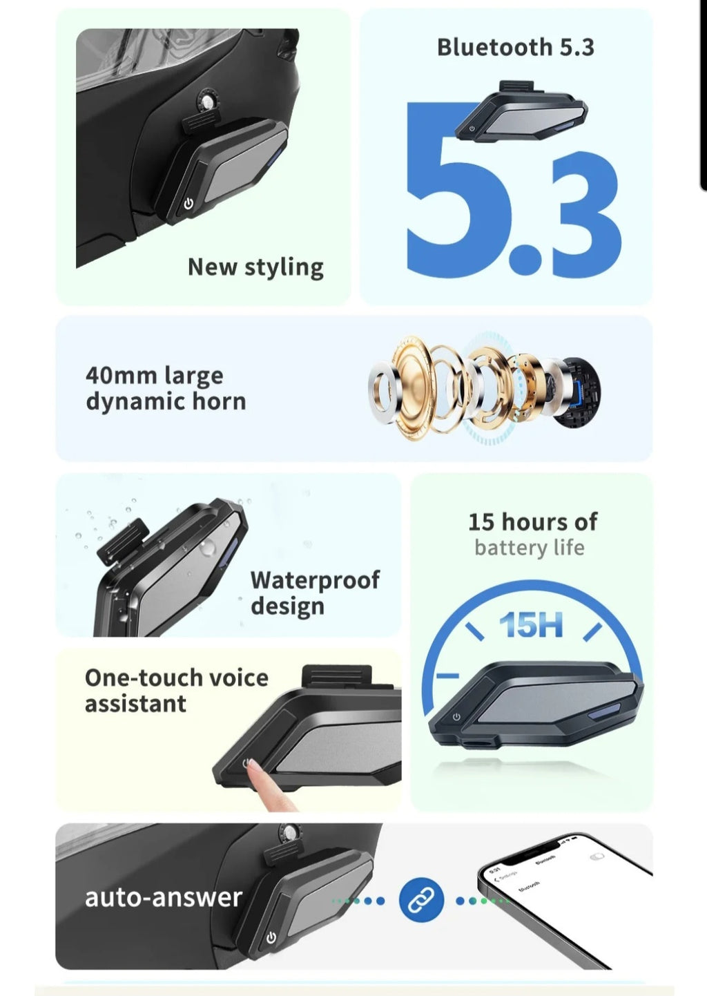 L8 Bluetooth helmet headset 5.3