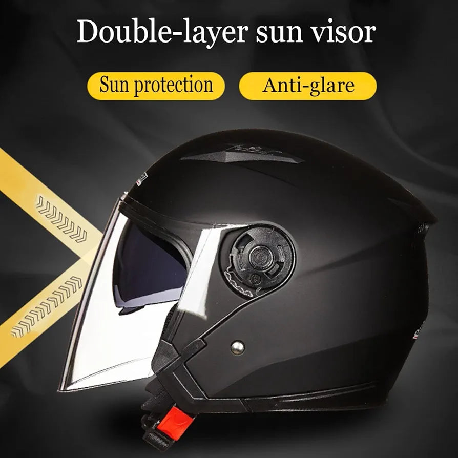 Motorcycle helmet half face with retractable sun visor