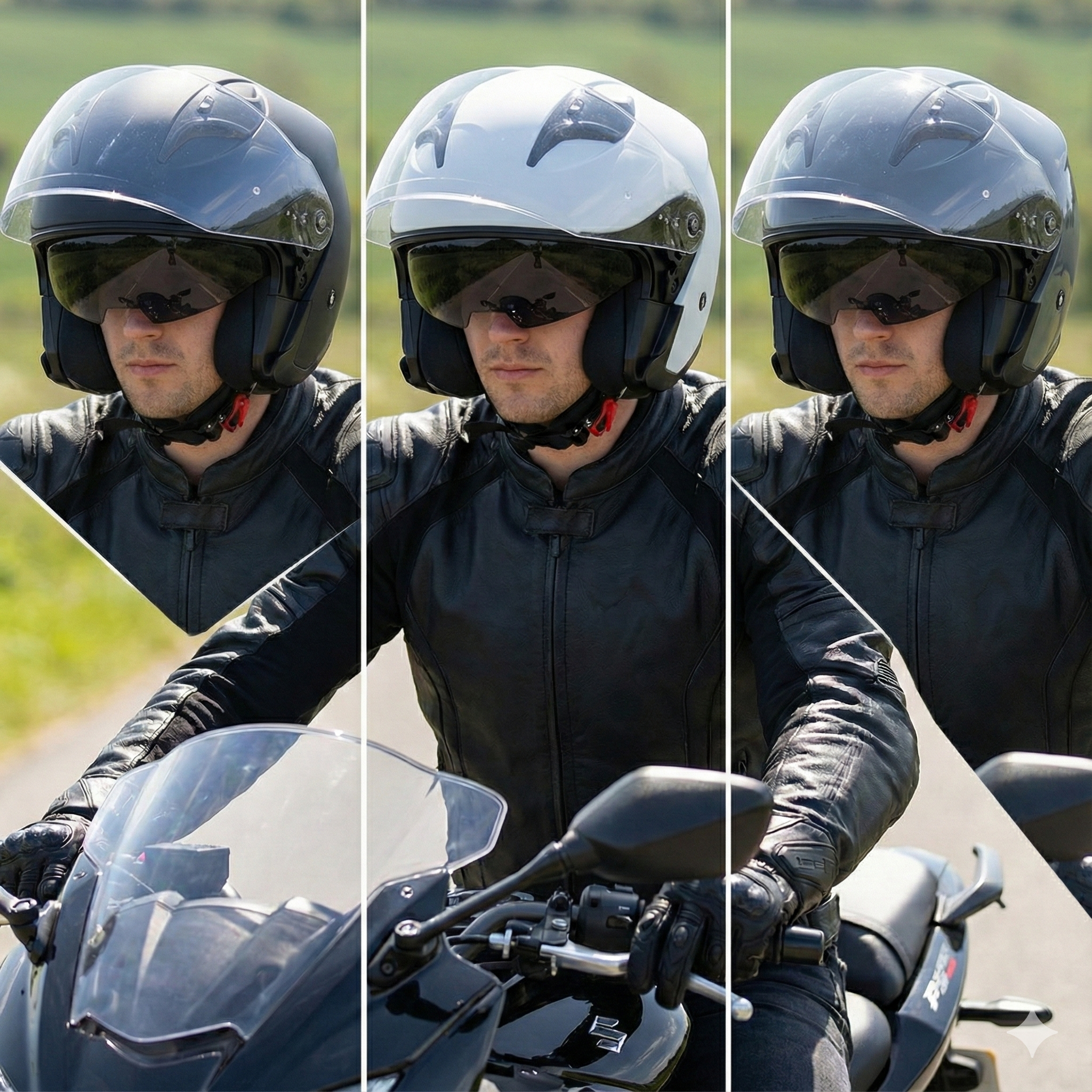 Motorcycle helmet half face with retractable sun visor