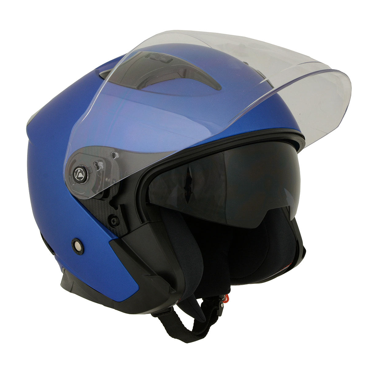 Motorcycle helmet half face with retractable sun visor